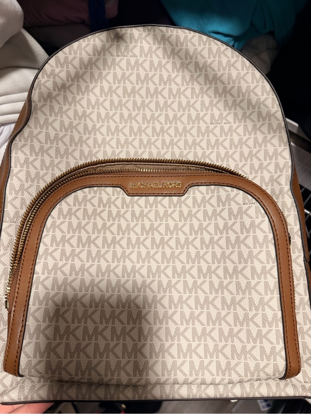 Michael Kors Jaycee Signature Logo Backpack Vanilla Acorn